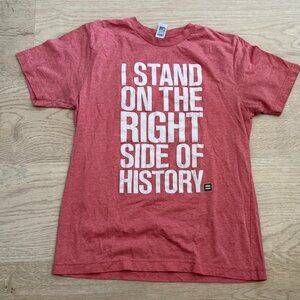 HRC Right Side of History Pride Tee - Salmon color, size Small